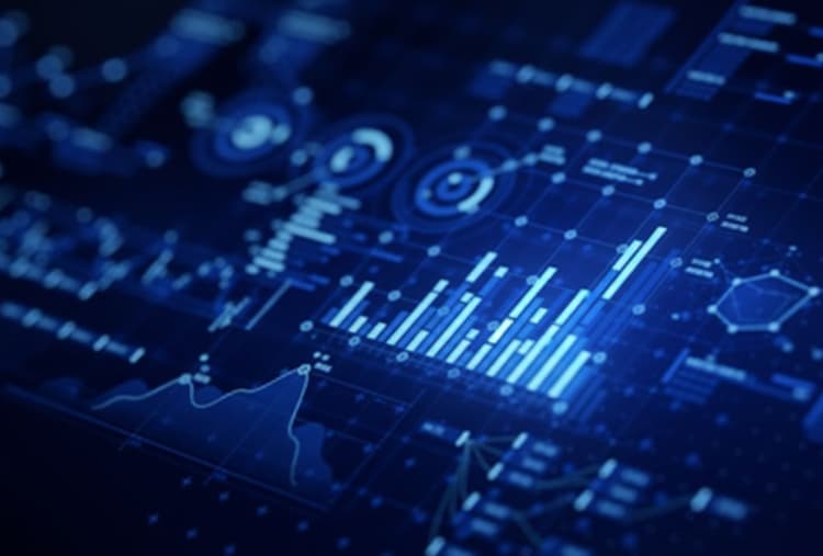 Futuristic overlay of graphs, diagrams and more.